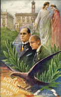 1935circa-cartolina Illustrata Nuova Mussolini E D'Annunzio Aquile Imperiali S.P - Historische Persönlichkeiten