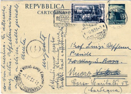 1951-cartolina Postale L.15 Fiaccola Con Affrancatura Aggiunta L.5 Italia Al Lav - 1946-60: Poststempel