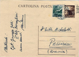 1947-cartolina Postale L.3 Fiaccola Con Affrancatura Aggiunta L.1 Democratica - 1946-60: Poststempel