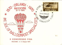 1970-Riccione Cartolina Illustrata A Cura Del CIFS Int.Soc.Ballonpost Specialist - 1961-70: Marcophilie