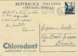 1950-cartolina Postale L.20 Auriga Con Testo Pubblicitario Clorodont Anticarie A - 1946-60: Poststempel