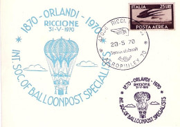 1970-Riccione Cartolina Illustrata A Cura Del CIFS Int.Soc.Ballonpost Specialist - 1961-70: Marcophilie