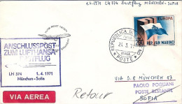 1971-San Marino Aerogramma I^volo Lufthansa LH 374 Monaco Sofia Del 2 Aprile - Airmail