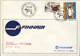 1977-Finlandia Della Finnair I^volo Helsinki Roma Del 3 Aprile - Covers & Documents