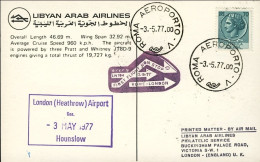 1977-cartolina I^volo Nonstop Della Lybian Arab Airlines Roma Londra Del 3 Maggi - Airmail