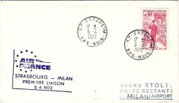 1972-France Francia Air France I^volo Caravelle Strasburgo Milano Del 5 Aprile T - 1961-....