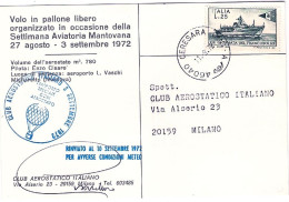 1972-cartolina Del Club Aerostatico Italiano Volo In Pallone Libero Luogo Di Par - Airmail