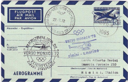 1972-Autriche Osterreich Austria Posta Con Elicottero Verso Monaco '72 Rimini-Sa - Altri & Non Classificati