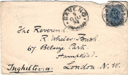 1895-raccomandata Affr.25c.Umberto I Diretta In Gran Bretagna Cat.Sassone Euro 5 - Storia Postale