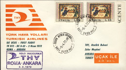 1972-ufficiale Della Turkish Airlines Bollo Viola I^volo THY Roma Ankara Del 3 A - Airmail
