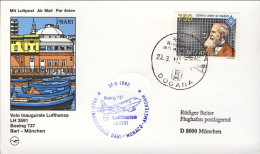 1992-San Marino Cartolina Ufficiale I^volo Lufthansa Bari Monaco Dispaccio Aereo - Poste Aérienne