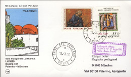 Vaticano-1992  Cartolina Ufficiale I^volo Lufthansa Palermo Monaco Dispaccio Aer - Airmail