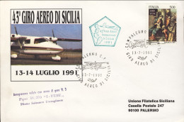 1991-per Il 43^ Giro Internazionale Di Sicilia Con Firma Del Pilota - Poste Aérienne