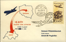 1958-Poland Polska Polonia I^volo LOT Warszawa Zurich Del 5 Novembre - Altri & Non Classificati