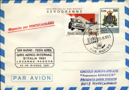 1991-San Marino Intero Postale Per Il Giro Aereo Internazionale D'Italia Locarno - Poste Aérienne