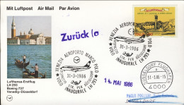 1986-cartolina Illustrata I^volo Lufthansa LH 293 Venezia Dusseldorf Del 31 Marz - Airmail