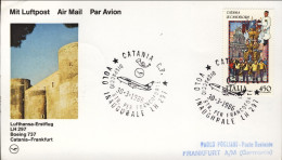 1986-cartolina I^volo Luftansa Boeing 737 Catania Francoforte Del 30 Marzo - Airmail