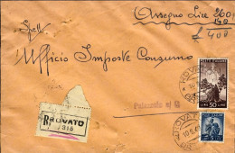 1949-lettera Raccomandata Affrancata L.5 + L.50 Democratica Annullo Di Rovato Br - 1946-60: Poststempel