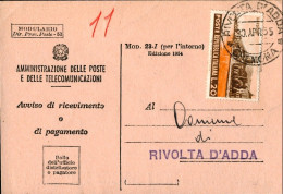 1950-avviso Di Ricevimento Affrancato L.20 Gardone Isolato - 1946-60: Poststempel