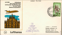 1965-I^volo Lufthansa Milano-Dusseldorf Del 24 Giugno,bollo Violetto Riportato D - 1961-70: Marcophilie
