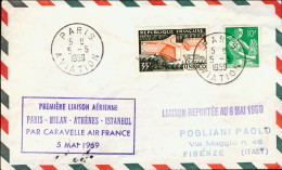 1959-France Francia Bollo Viola I^volo Air France Caravelle Parigi-Milano (Firen - 1921-1960: Modern Period