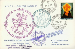 1969-cartolina Posta Avioparacadutata Fano-San Giorgio Annullo Speciale Manifest - 1961-70: Marcophilia
