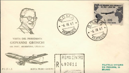 1961-lettera Fdc Raccomandata Affrancata L.205 Visita Del Presidente Della Repub - FDC