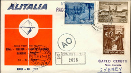 Vaticano-1961 Alitalia Raccomandata I^volo Roma Sydney Del 14 Giugno, Valori Gem - Luchtpost