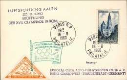 1960-France Francia Cartoncino Diretto In Germania Bollo Luftsportring Aalen 25. - Covers & Documents