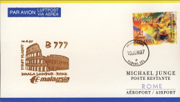 1997-Malaysia Cartolina I^volo Kuala Lumpur Roma Del 10 Giugno - 1991-00: Storia Postale