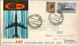 1961-I^volo SAS Roma Calcutta Affr. L. 20 Siracusana + L.150 XVII^Olimpiade Di R - 1961-70: Marcophilia