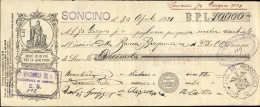 1921-cambiale Per Lire 10.000 Firmata Dal Sindaco E Da Due Assessori Del Comune  - Marcofilie