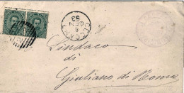 1883-piego Affrancato Coppia 5c. Umberto I Annullo A Linee Ceccano 8 Gennaio - Marcophilie