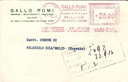1954-cartolina Con Intestazione Pubblicitaria Affrancatura Meccanica Rossa Da L. - Frankeermachines (EMA)