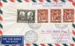 Vaticano-1967 I^volo AUA Vienna-Londra Del 28 Giugno - Poste Aérienne