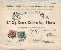 1895-raccomandata Della Societa' Della Ferrovia Sicula Occidentale Affrancata 20 - Marcofilie