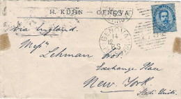 1890-cat.Sassone Euro 35, Busta Diretta A New York Affrancata 25c. Umberto I - Marcophilia