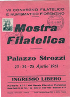 1961-depliant Per Il 7^ Convegno Filatelico Numismatico Fiorentino A Palazzo Str - 1961-70: Marcophilia