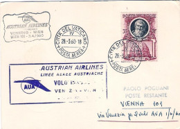 Vaticano-1960 AUA I^volo Venezia Vienna Del 3 Aprile - Airmail