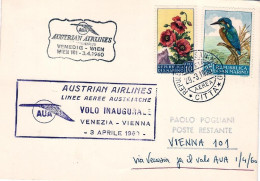 1960-San Marino Aerogramma AUA I^volo Venezia Vienna Del 3 Aprile - Luchtpost