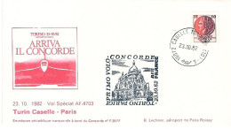 1982-ufficiale "arriva Il Concorde" I^volo Torino Parigi Del 23 Ottobre Con Cert - Luftpost