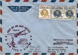 1960-U.S.A. Bollo Amaranto First Jet Air Mail Service FAM 27 New York Athens Del - Other & Unclassified