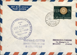1970-onoranze A Geo Chavez Volo Con L'elicottero Domodossola-Milano Del 25 Sette - Luftpost