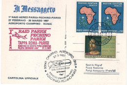 Vaticano-1987 Volo Parigi Pechino Parigi Del 27 Marzo, Cartolina Giornata Dell'a - Luftpost