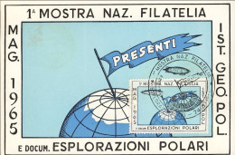 1965-cartolina Illustrata + Erinnofilo Prima Mostra Nazionale Filatelica Ist.Geo - Erinnophilie