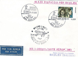 1983-San Marino Aerogramma Dispaccio Per Basilea Cachet 70^ Anniversario Volo Os - Luftpost