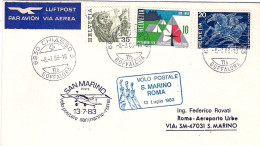 1983-Svizzera Volo Postale San Marino Roma Del 13 Luglio - 1981-90: Storia Postale
