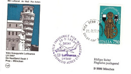 1992-cartolina I^volo Lufthansa LH 5497 Pisa Monaco Del 29 Marzo - Poste Aérienne