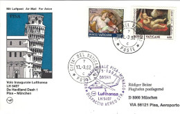 Vaticano-1992  Cartolina I^volo Lufthansa LH 5497 Pisa Monaco Del 29 Marzo - Airmail