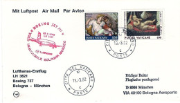 Vaticano-1992  Boeing 737 I^volo Lufthansa LH 3621 Bologna Monaco Del 29 Marzo - Airmail